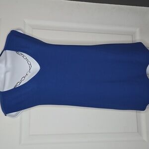 Blue Sleeveless V-Neck Top W Chain 1X